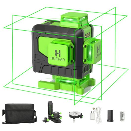 16 lines 4D Cross Line Laser Level Green Beam Line With Li-ion battery For Tiles Floor Multifunction & Remote Control 904DG - Huepar