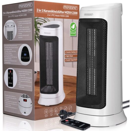 2000W Ceramic Fan Heater 4 Modes 15-40°C Temperature Range Energy Saving 120° Oscillation Timer Remote Control White - Monzana