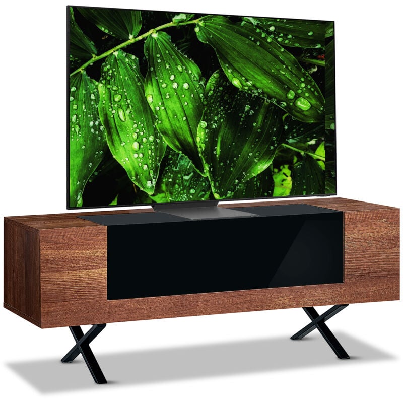 Adonis Walnut with Black Contrast Beam-Thru Remote Friendly Door 26'-55' Flat Screen tv Cabinet - Centurion Supports