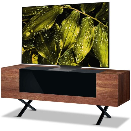 Adonis Walnut with Black Contrast Beam-Thru Remote Friendly Door 26'-55' Flat Screen tv Cabinet - Homeology