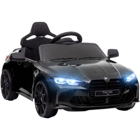 Aiyaplay - 12V bmw M4 Licensed Kids Car with Easy Transport, Remote Control, Suspension, Music, Horn, led Lights Black