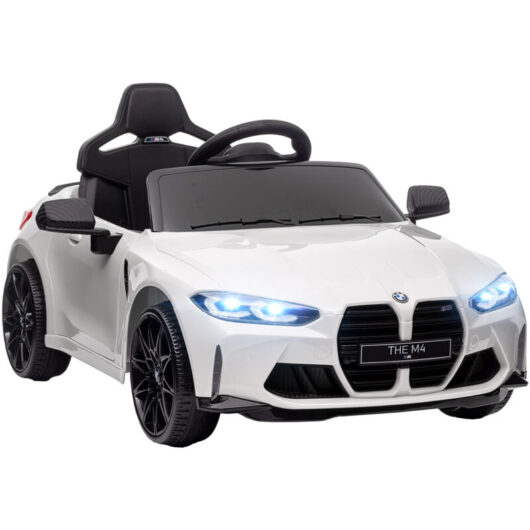 Aiyaplay - 12V bmw M4 Licensed Kids Car with Easy Transport, Remote Control, Suspension, Music, Horn, led Lights White