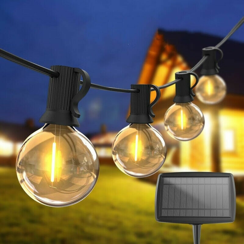 5M Solar Fairy Lights, G40 Indoor/Outdoor Fairy Lights with Remote Control, Waterproof Solar Lights with 10 Warm White led Bulbs for Garden Party