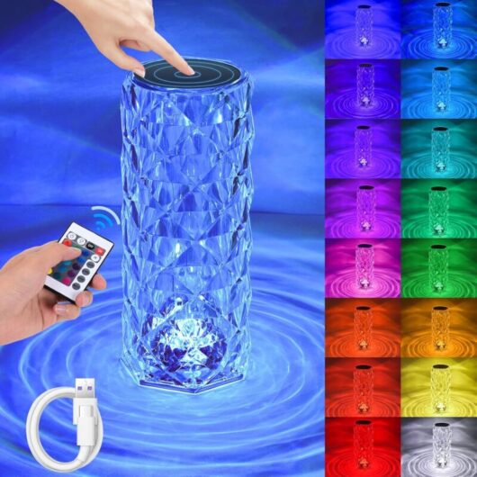 Led Crystal Table Lamp, rgb Crystal Diamond Lamp, 16 Colors & 4 Modes with Remote Control and Key, Dimmable led Romantic Bedside Lamp for Bedroom