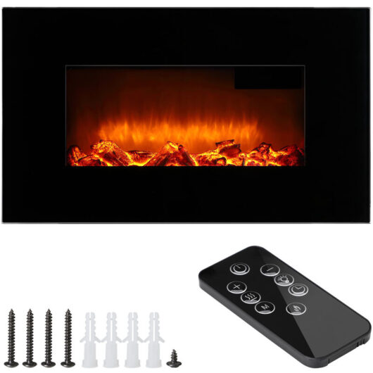 Deuba - monzana ® Wall-Mounted Electric Fireplace Heater with Interactive Head-Up Display Thermostat Remote Control Timer Adjustable led Flame Effect