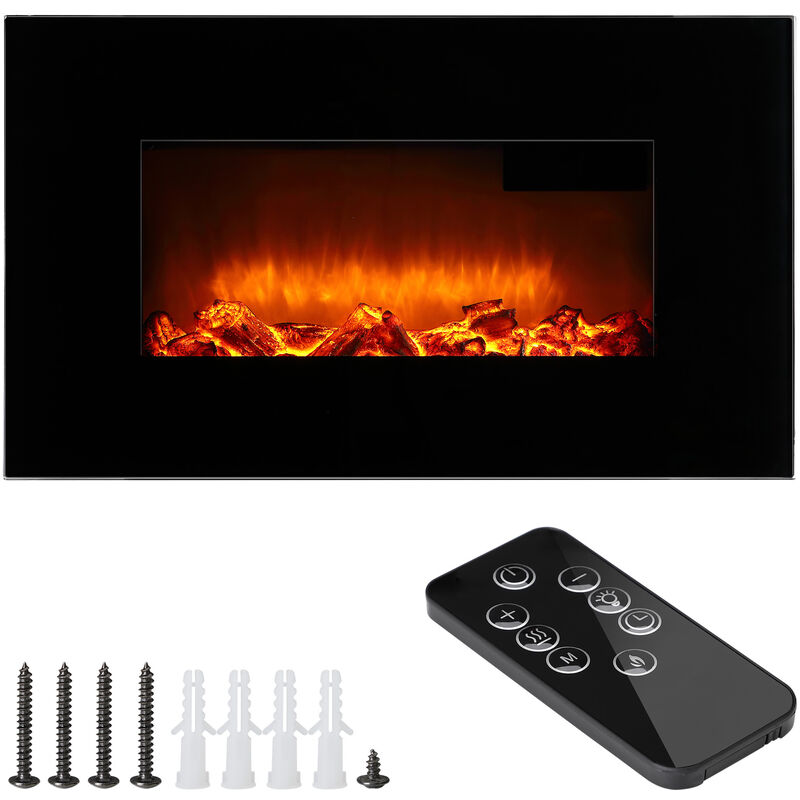Deuba - monzana ® Wall-Mounted Electric Fireplace Heater with Interactive Head-Up Display Thermostat Remote Control Timer Adjustable led Flame Effect