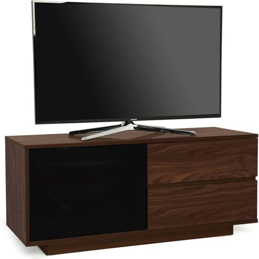 Homeology GALLUS ULTRA Remote Friendly BeamThru Walnut with 2-Walnut Drawers 32"-55" Flat Screen Cabinet TV Stand