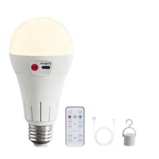 Rechargeable Wireless Light Bulbs with Remote Control, 1 Pack E27 Wireless LED Bulbs for No-Wire Lamps, 5000mAh, 3 Color Temperatures, Dimmable,