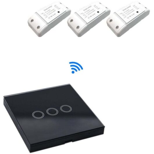 Ymyny - mumu Wireless Remote Touch Switch, 1 Transmitter (Three-Way Control Panel) + 3 Receivers (rfid Radio Frequency Identification), Black