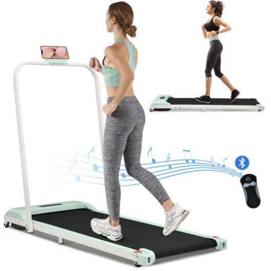 Folding Treadmill for Home Office Use,Under Desk Treadmill,1-6KM/H, Portable Walking Running Machine with Bluetooth Speaker, Remote Control, LCD