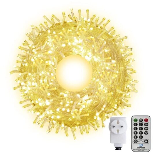 100m Outdoor String Lights, Long Christmas Lights, Indoor Halloween Lights with Remote Control for Christmas Tree, Home, Bedroom, Garden (Warm White)