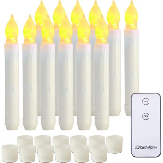 Battery Operated LED Taper Candles with Remote Control, Flickering Light, Flameless Taper Candles, 12 Pack Warm Yellow Artificial Candles for