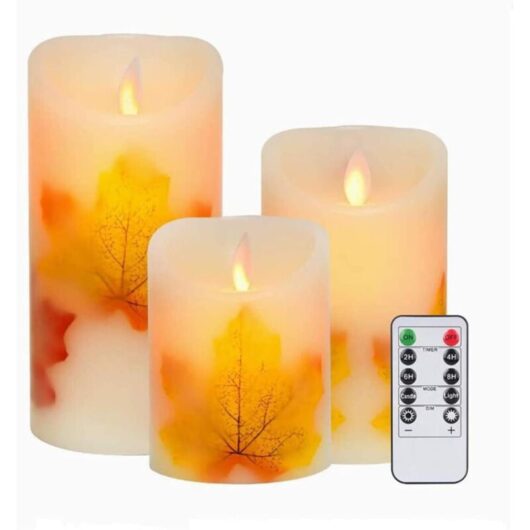 Pack Maple Leaf LED Candles, Warm White Flameless Battery Operated Flickering Wick Candles with Remote Control and Timer for Decoration, Wedding