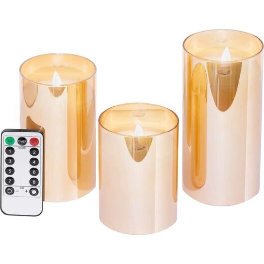 Set of 3 flameless LED candles, battery-operated candles, pillar candles, battery-operated with remote control and timer, electric candles,