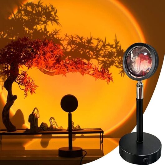 Sunset Projector Lamp, 16 Colors and RGB Discoloration, Sunset Projector Lamp with Remote Control, 180° Rotatable Solar Lamp, Romantic Viewing