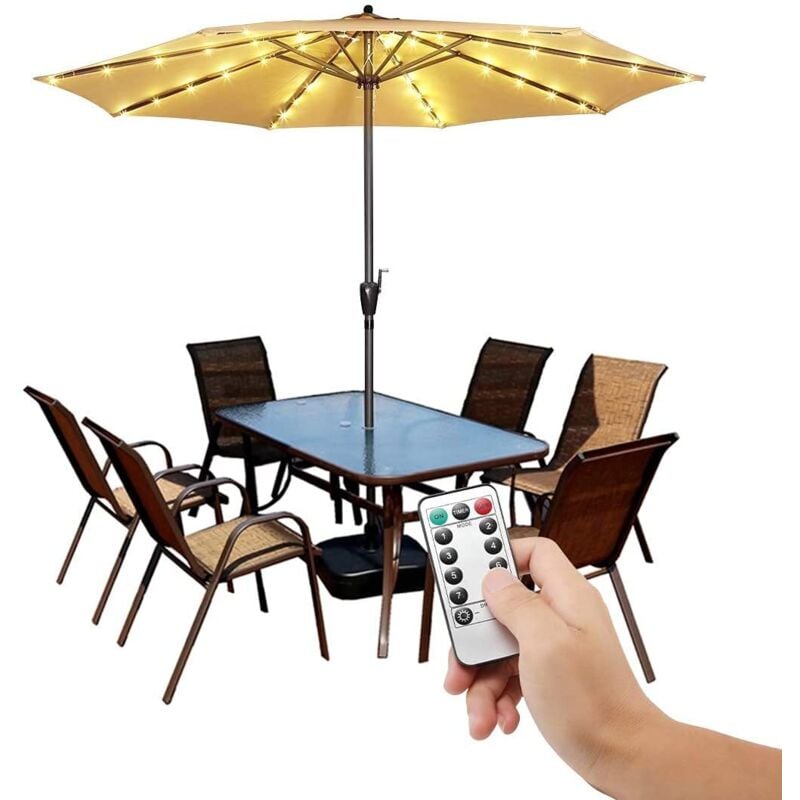 Wireless Garden Umbrella String Lights with Remote Control, 8 LED Lighting Modes, Battery Operated, Waterproof, for Garden Decoration
