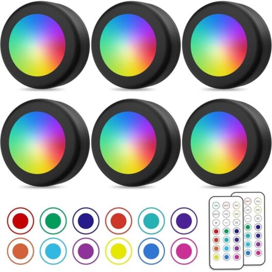 Wireless LED Closet Light, Colorful Closet Lamp with Remote Control, Battery Operated Under Cabinet Kitchen Cabinet Light, Adjustable LED Night