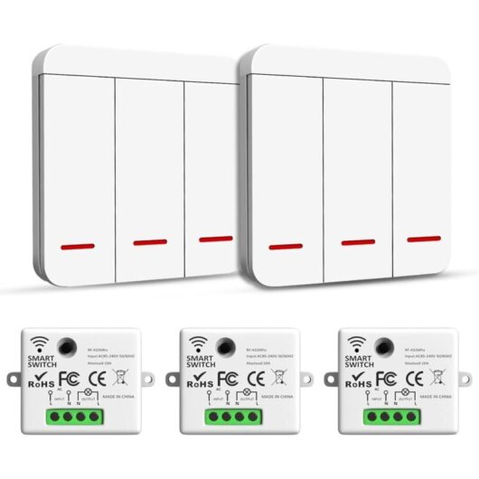 Wireless Switch, RF Transmitter, Safety Switch and Receiver Controller - 2200W/10A Smart Light Switch, 30-50M Radio Transmitter, 433Mhz for Indoor