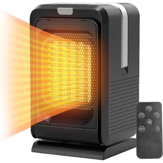 1000W Auxiliary Heater with Remote Control, PTC Ceramic Fan Heater, Electric Radiator, 3 Adjustable Speeds, Timer, Overheat and Tip-Over Protection