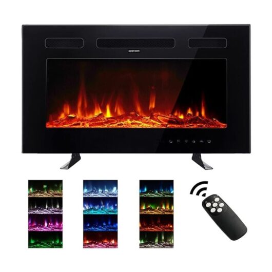 30-Inch Low Noise Fireplace 12 Adjustable Breathable Flame Colours, Glass Touch Screen and Remote Control, Recessed, Freestanding or Wall-Mounted