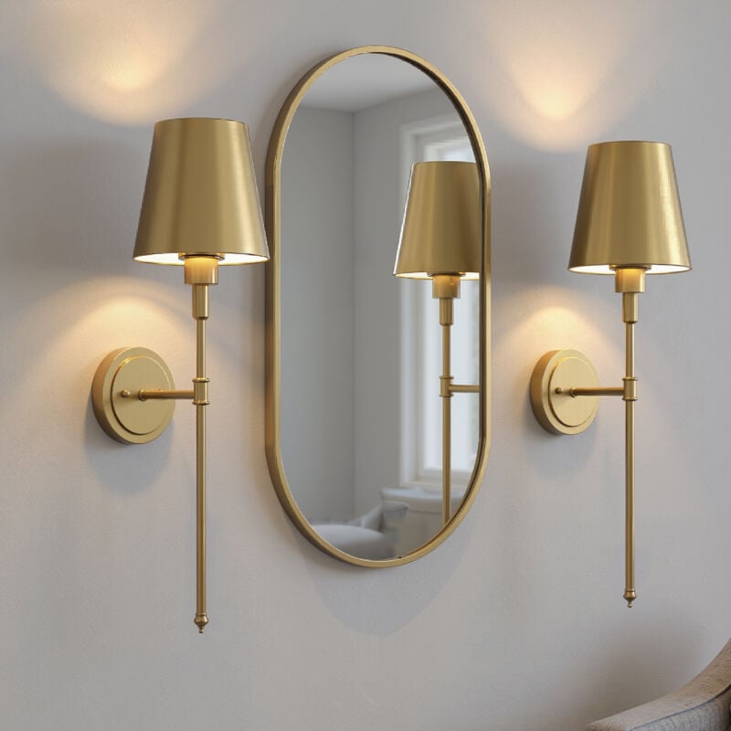 Wall Lamp with Remote Control Cone Metal Shade Brushed Copper 2 Pack with Charging Bulb