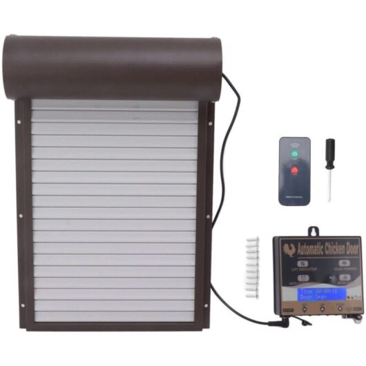 Automatic switch for gallinery, programmable in aluminum, with timer, light sensor, remote control, 3 modes, brown color