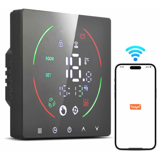 Intelligent thermostat, 16 A radiant heating thermostat, AC 90-240 V remote control, timer adjustment, LED screen, IP20, programmable for use in the