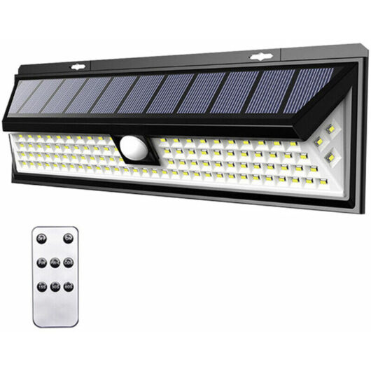 1 Pack Security Outdoor Motion Sensor Solar Wall Light Black -118LED with Remote Control