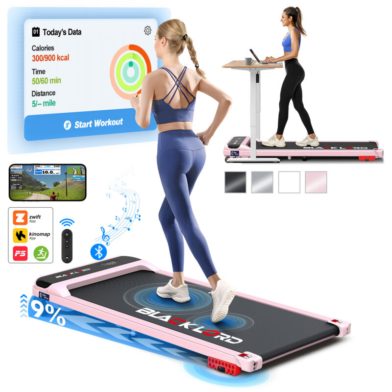 BLACK LORD Walking Pad 3.2HP, 1-12KM/H,Treadmill, Home, Under Desk Treadmill,LED Display & Wireless Control, Running Machine,3-level Incline - Pink