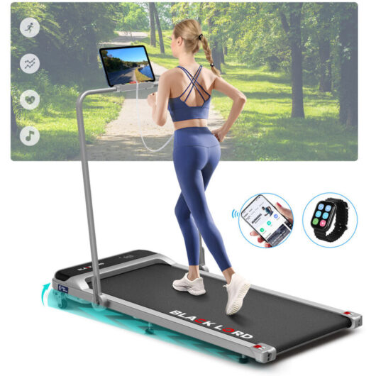 Black Lord - Walking Pad, Foldable Treadmill for Home with 2-level Incline, led Display & Bluetooth Speaker & Wireless Control - Silver