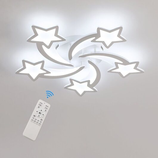COMELY Modern LED Ceiling Light Dimmable, 50W Creative 5 Head Star Shape Ceiling Lamp, Metal Acrylic Ceiling Light with Remote Control, for Bedroom,