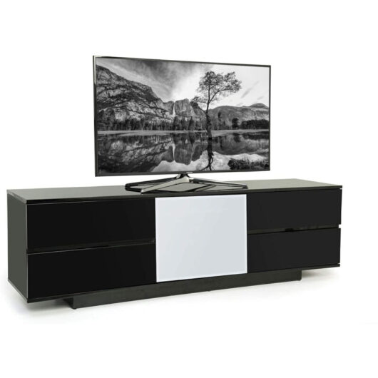 Centurion Supports - avitus ultra Remote Friendly Beam-Thru Premium Black with 4-Black Drawers 32'-65' Flat Screen tv Cabinet