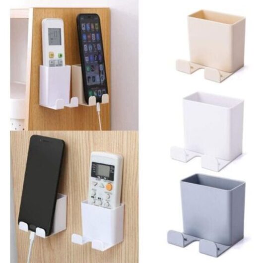 3 Pieces Wall Mounted Mobile Phone Holder, ABS with Hook Wall Organizer Box for Mobile Phone Charging Stand, Remote Control Storage Box (A)