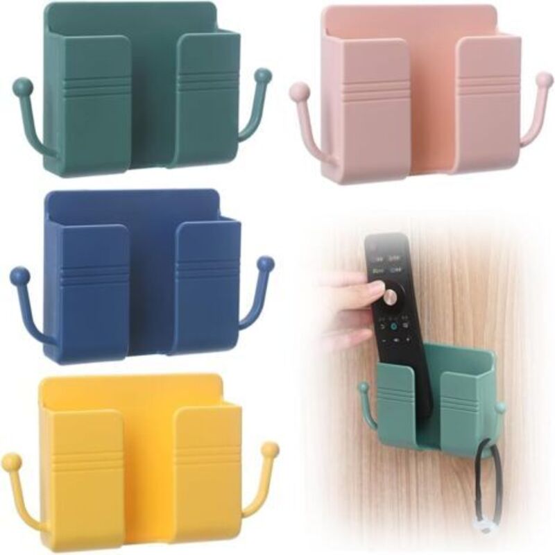 4 Pieces Wall Mount Remote Control Holder Set Storage Brackets for Phone and Remote Control Adhesive Attachment Practical for Office and Home (10 x 3