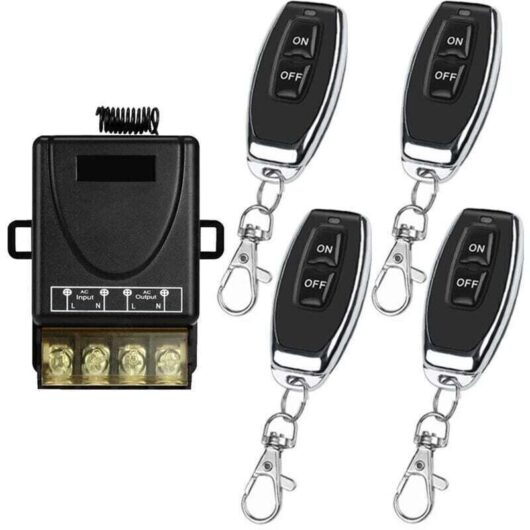 433 MHz radio remote control - 220 V/230 V, 30 A mains switch - Receiver relay and 4 radio transmitters for light water pumps - household appliances