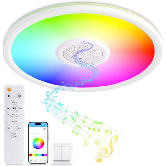 AUTRUCKER Smart ceiling light with remote control and Bluetooth speaker, Tuya RGB Bluetooth control, dimmable, ambient light, suitable for bathroom