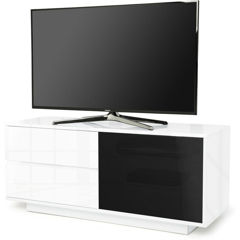 Centurion Supports - Gallus Ultra Remote Friendly BeamThru Gloss White with 2-White Drawers 32'-55' Flat Screen Cabinet tv Stand
