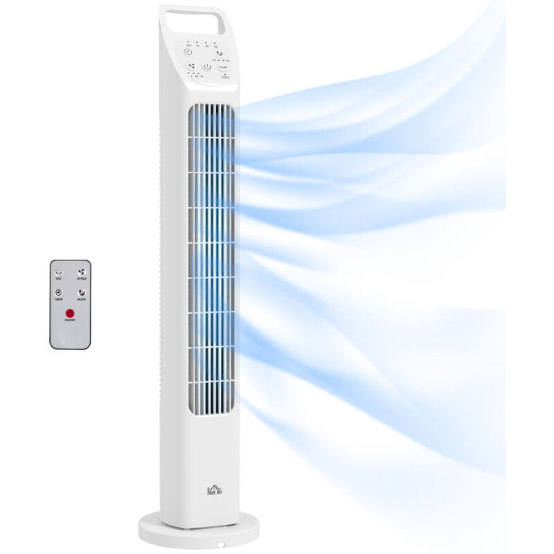 "HOMCOM 31"" Oscillating Tower Fan with Remote Control, 4H Timer, 3 Speed 3 Modes, Quiet Electric Floor Standing Fan for Home Bedroom Office White"