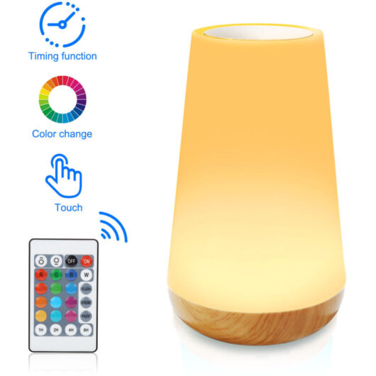 [NEVER USED] Bedside Lamp LED Night Light Bedroom Mood Lamp Touch Night Light with 13 RGB Colors, USB Rechargeable, Remote Control Table Lamp for