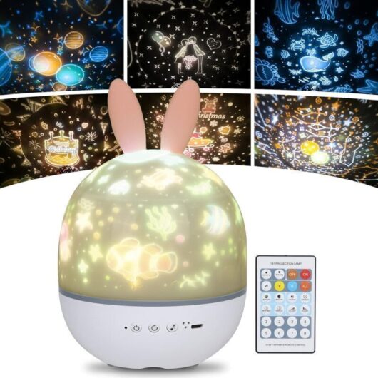 [NEVER USED] Children's Night Light Star Projector Lamp, 360° Rotating Musical Night Light + Timer + Remote Control + 6 Colors, LED Starry Sky Night