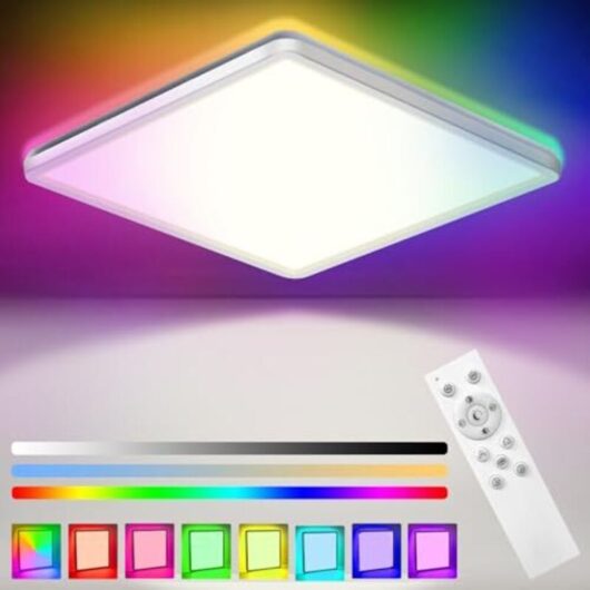 [NEVER USED] Dimmable 24W LED ceiling light with remote control, 7 RGB colors, adjustable color temperature 3000K/4000K/6500K, ultra-thin LED ceiling