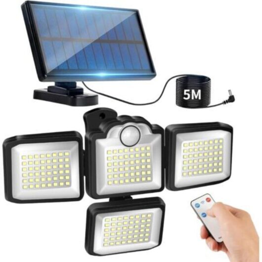 Outdoor Solar Motion Sensor Light, Waterproof Solar Lighting, [4pc LED - 1800 Lumens], 360° Lighting Angle, Outdoor Solar Lamp with Remote Control