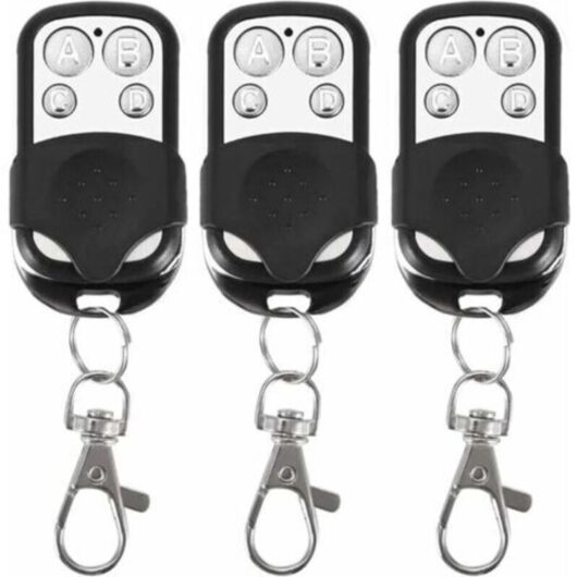 Pack of 3 universal remote controls for automatic gates, 433.92 MHz fixed code, 4 buttons to control up to 4 doors