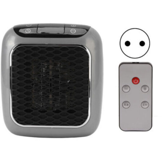 Plug-in Heater Gray Remote Temperature Control LED Display Ceramic Wall Heater for Bedroom, Office, Basement, EU Plug 220 V