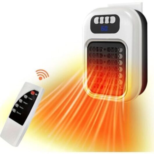 Portable Wall-Mounted Fan Heater, Silent Fan with LED Display and Remote Control for Bathrooms, Studios, and Apartments, White