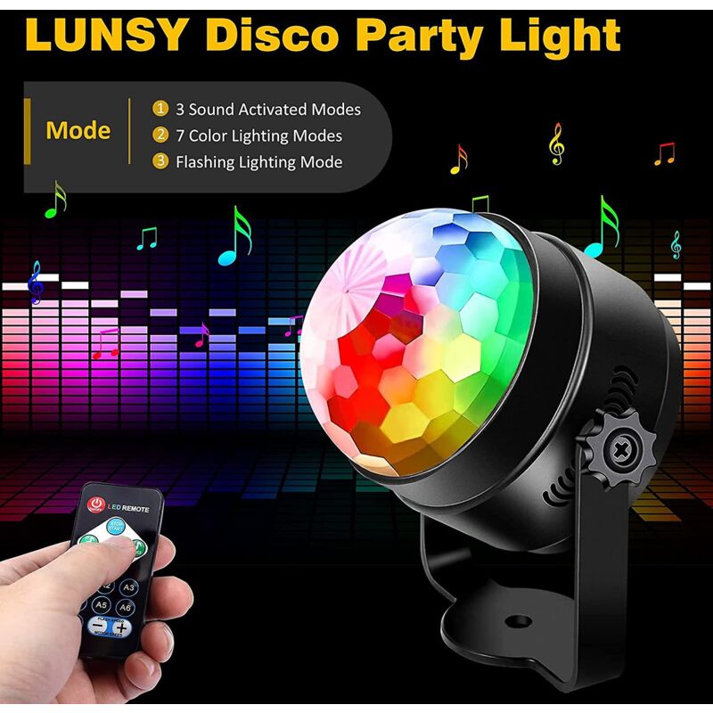 Qiedie - 360 Rotating Led Disco Ball with Remote Control, 7 rgb Colors, Dynamic Light Effects for Party, Halloween, Kids