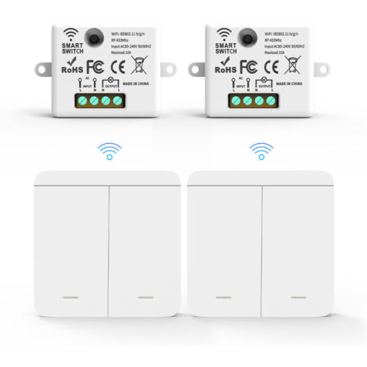 SIENTICE Wireless Switch AC85-265V, 433.92 MHz Home Controller, Control Lights, Two Switches + Two Controllers