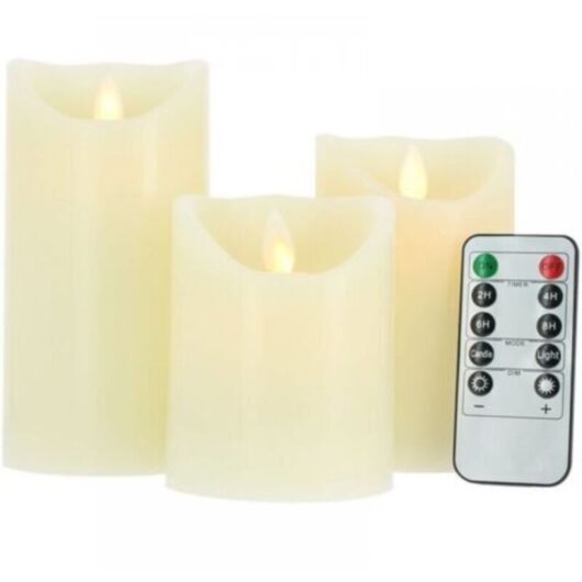Set of 3 Flickering Flame LED Candles with Remote Control