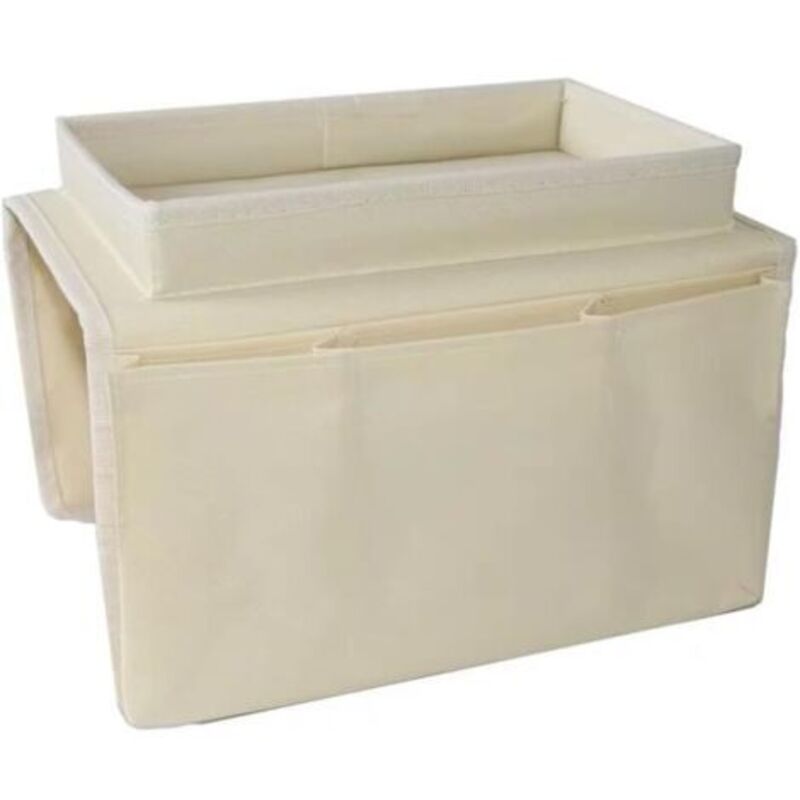 Sofa Armrest Organizer, Remote Control Holder, Storage Bag with Cup Holder for Tablet, Phone, Book, Magazines (White)