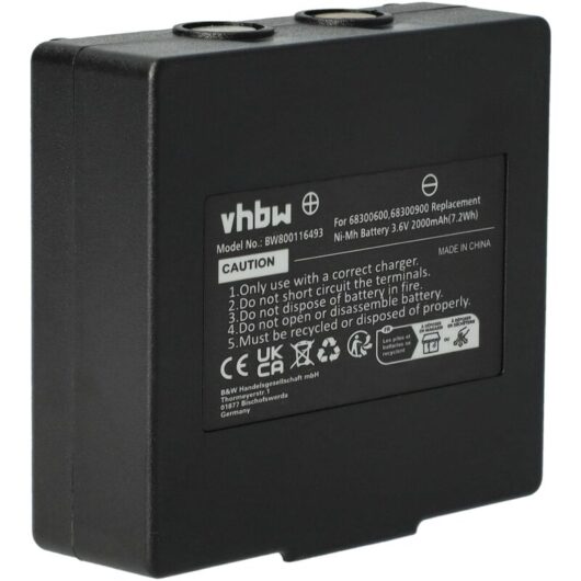 Vhbw - 1x Battery compatible with Potain P-63418-95 Industrial Radio Remote Control (2000mAh, 3.6 v, NiMH) - Black